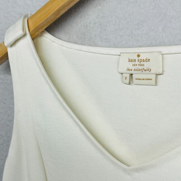 KATE SPADE Top 2 Ponte Sleeveless Peplum Blouse Rayon Blend Tank V-Neck White - Picture 4 of 12